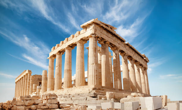 Parthenon temple on a bright day. Acropolis in Athens, Greece, on a bright day